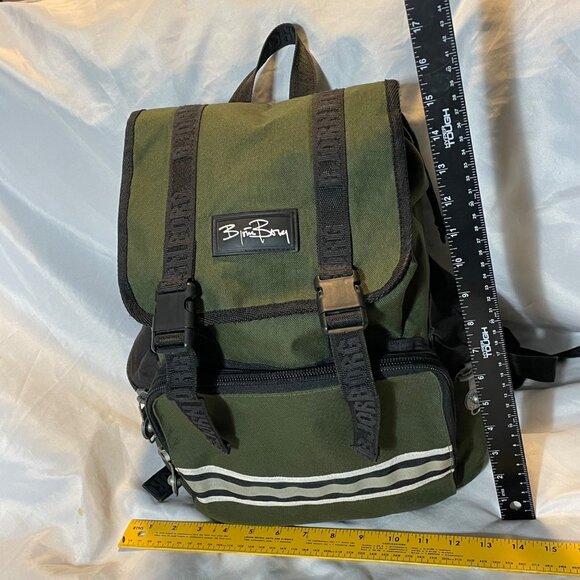 Retro Bjorn Borg Dark Green & Black Canvas Backpack With Striped Design and Pock - Picture 5 of 14